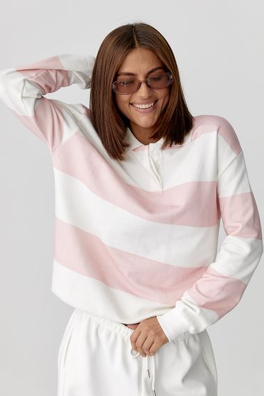 Кофта-поло у смужку - пудра цвет, M (є розміри) | Зображення 4