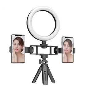 Кольцевая USB LED лампа с поворотным механизмом, настольный штатив. держатели для 2 телефонов 16 см Белый (sv2612-7)