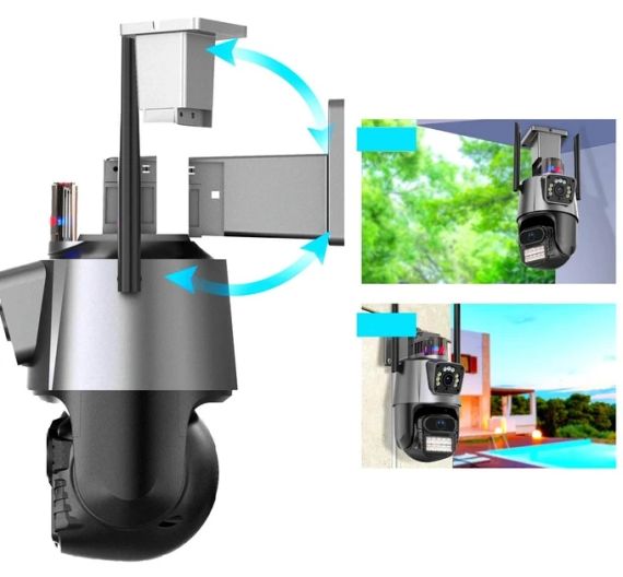 Уличная охранная поворотная WIFI камера  Dual Lens Zoom 8MP сирена, зум, iCSee удаленным доступом онлайн | Зображення 2