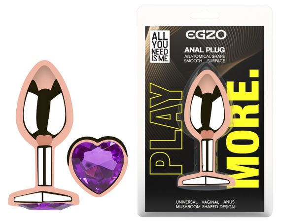 Анальна пробка з кристалом EGZO - Rose Gold Heart Plug Purple size S sexstyle
