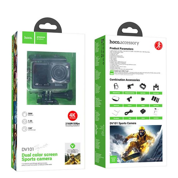 Экшн-камера 4K Hoco DV101 Dual color screen Sports 16 МП HDMI и Wi-Fi до 128 ГБ | Зображення 5
