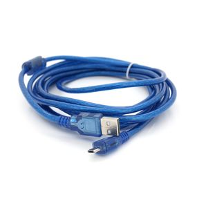 Кабель USB 2.0 (AM/Mисro 5 pin) 3м,прозрачный синий,Пакет