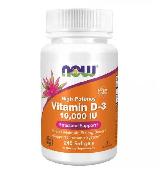 NOW Vitamin D-3 / Витамин D-3 10000 MО в мягких капсулах №240