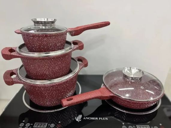 Набор кастрюль и сковорода с гранитным антипригарным покрытием Higher Kitchen HK-315 7 предметов КРАСНЫЙ | Зображення 1