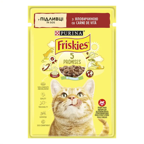 Вологий корм пауч Purina Friskies pouch для котів шматочки в підливі з яловичиною, 85г