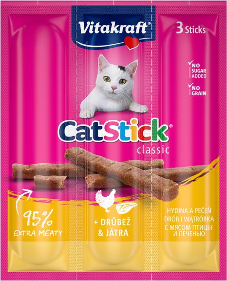 Ласощі для котів з птахом та печінкою Vitakraft Sticks Poultry, 3 шт х 6 гр