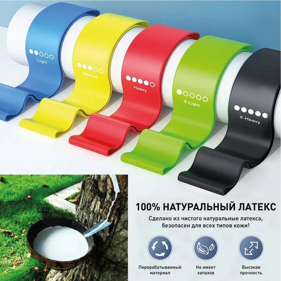 Гумовий еспандер стрічка для тренувань Fit Simplify Фітнес гумки 5 у 1 | Еластична LV-247 гумка фітнес | Зображення 2