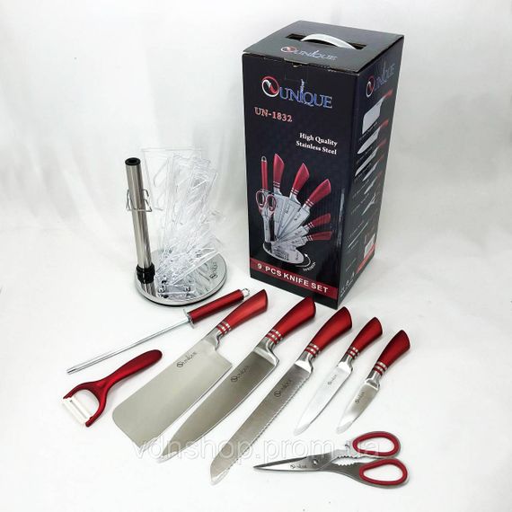 Хороші кухонні ножі для побутового використання UNIQUE UN-1832 9 шт, Сталеві кухонні ножі MJ-95 | Зображення 6