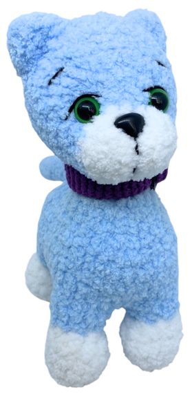 Кот с натуральными сушеными цветами лаванды котенок мягкая игрушка ручная работа 19х11х8 см Hand made голубой