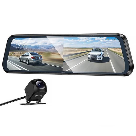 Автомобільний відеореєстратор дзеркало Hoco DV16 Dual-Channel Driving Recorder 1080p+720p Black