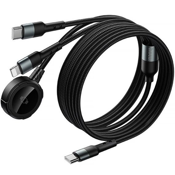 Дата кабель Hoco CW64 3in1 Type-C to iWatch/Lightning/Type-C 15W (1.2m) Black | Зображення 4