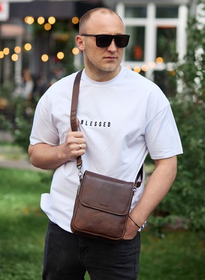 Сумка с клапаном через плече з гладкої шкіри коричнева Tiding Bag TD-81020 | Зображення 7