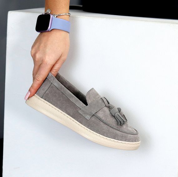 Сірі замшеві прошитие лофери натуральна замша колір на вибір