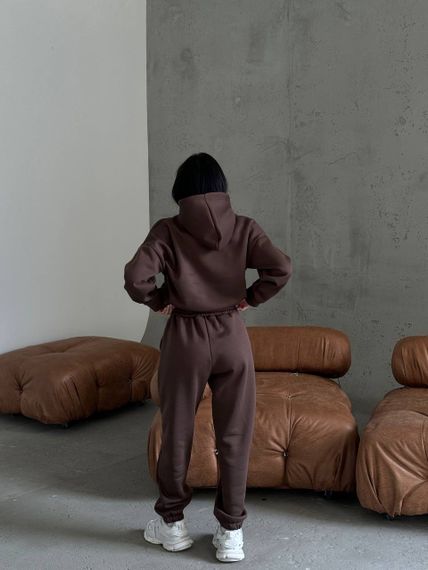 Женский теплый спортивный костюм TS149 цвет коричневый, размер 42-46 oversize | Зображення 1