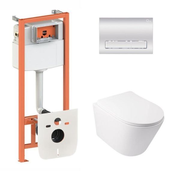 Готовое решение Qtap для ванной комнаты: подвесной унитаз Swan Ultra Quiet 485x360x320 + комплект инсталляции Nest 4 в 1 (линейная