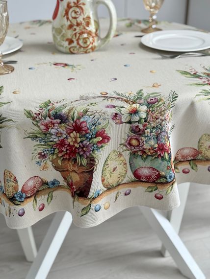 Скатертина гобеленова DAMIRA LUREX Limaso, Ø140, Кругла, Великодній, Золотий люрекс, 60% поліестер, 24% бавовна, 16% акрил, Гобелен | Зображення 2