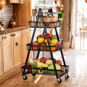 Полиця стелаж на коліщатках 3-х ярусна Чорна