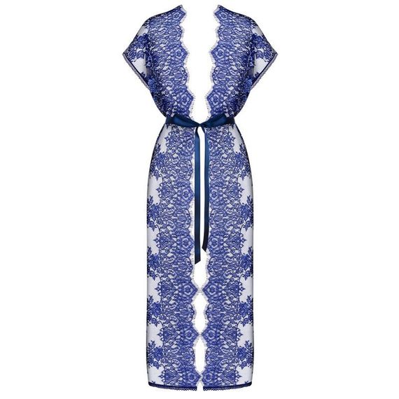 Пеньюар полупрозрачный с кружевом Obsessive Flowlace синий, S/M Sex Aura | Зображення 4