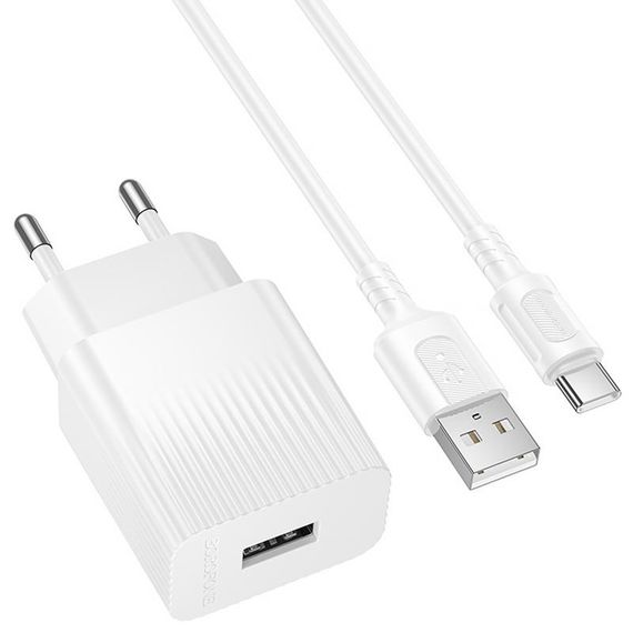 МЗП Borofone BAS71A Source 10.5W (1USB-A) + кабель USB to Type-C White | Зображення 1