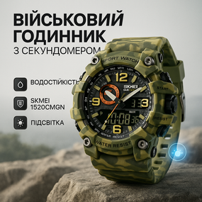 Хороший чоловічий годинник фірма SKMEI 1520CMGN, Годинник чоловічий спортивний з крокоміром JT-12