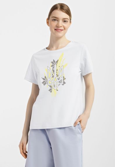 Футболка жіноча біла з принтом "Тризуб з колосками", S