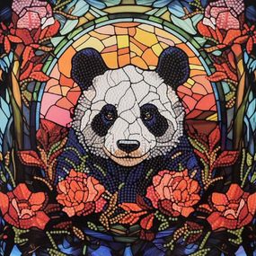 Алмазная мозаика "Панда среди роз" DEEX16305 неполная выкладка 30х30 см