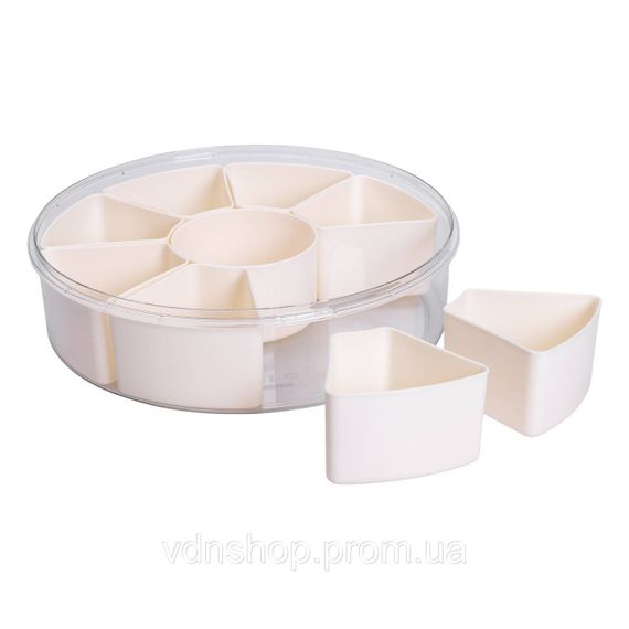 Контейнер для їжі з 9 відсіками пластиковий Ø29 см харчовий контейнер для зберігання їжі 3.5 л Бежевий HP-27-14 | Зображення 6