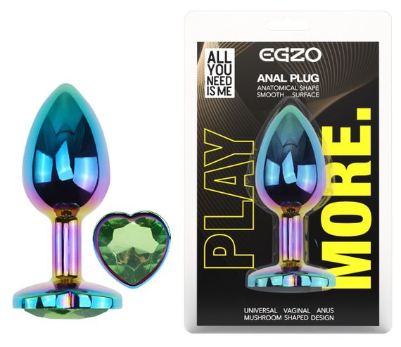 Анальна пробка з кристалом EGZO - Multicolor Heart Plug Green size S Sex Aura