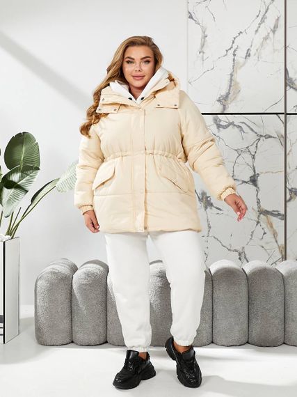 Женская теплая зимняя куртка на кулиске с капюшоном NB24035 цвет бежевый, размер 54/56 | Зображення 6