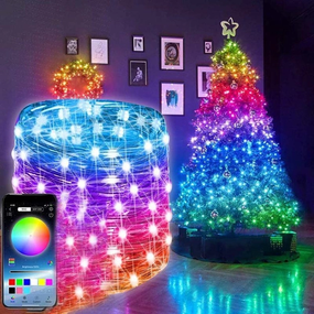 Светодиодная умная гирлянда Smart Роса RGB 100 LED с Bluetooth для елки от USB 10м