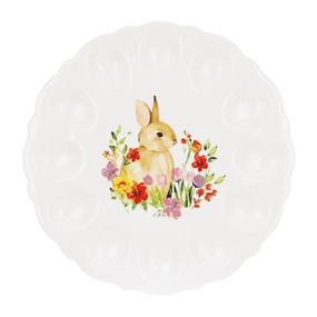 Блюдо d31см на 12 яєць Зайчик у квітах кераміка БОНА ДИ