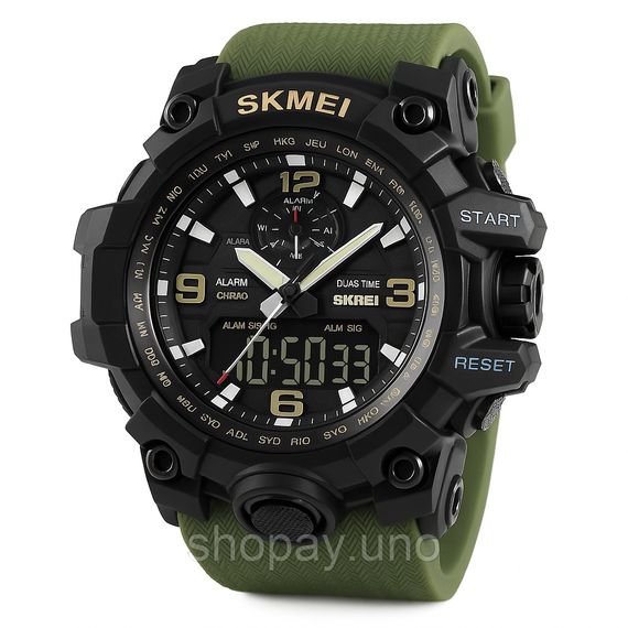 Годинник наручний чоловічий SKMEI 1586AG ARMY GREEN, чоловічий армійський водостійкий тактичний. Колір: зелений