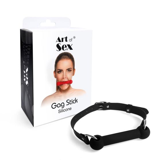 Кляп Палиця, силікон та натуральна шкіра, Art of Sex - Gag Stick Silicon, Чорний | Зображення 3