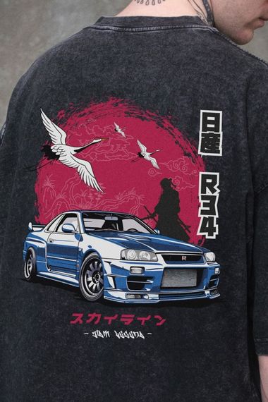 Виварена Оверсайз Футболка Without Washed З Принтом Skyline Black | Зображення 1