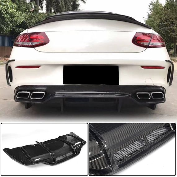 Дифузор заднього бампера V2 (для купе/кабріолет C63 AMG 2015-2019, Карбон) для Mercedes C-сlass W205 рр