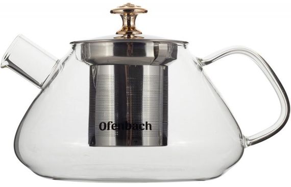 Чайник скляний заварювальний Ofenbach 1000мл зі знімним ситечком (0616l)