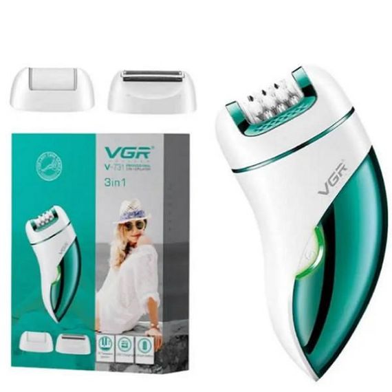 Эпилятор женский аккумуляторный 3 насадки VGR V-731 Зеленый