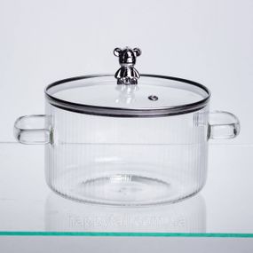 Кастрюля стеклянная 2 л с ручкой Мишка Crystal Bear — термостойкая кастрюля для плиты HP-34-39