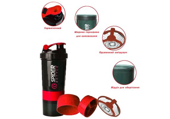Шейкер спортивний EasyFit Spider 0,5л Чорно-червоний (EF-7200-R) | Зображення 4
