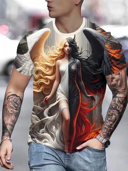 Футболка чоловіча 3D принт Дві сторони Ангел і Демон Добро і Зло термо дихаюча літня XL 54