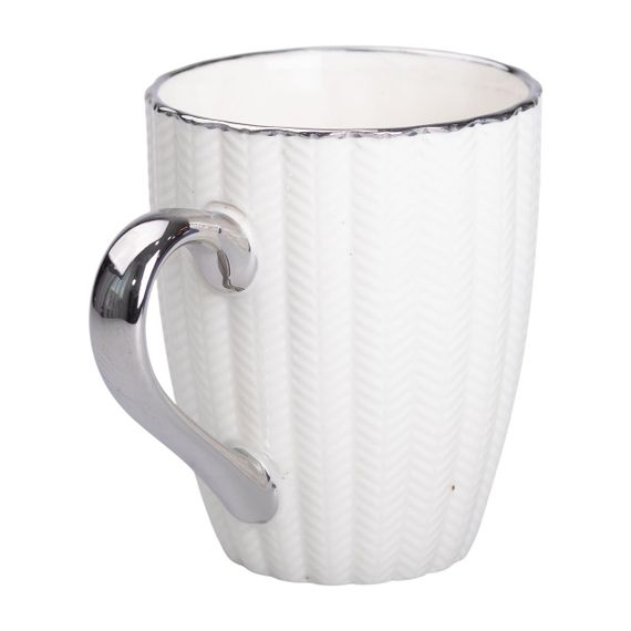 Чашка фарфоровая 400 (мл) с серебристым ободком и ручкой для чая Бежевая RX-N231315BE | Зображення 1