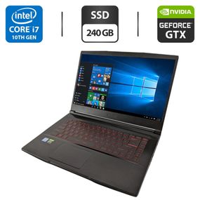 Ігровий ноутбук MSI GF65 Thin 10SDR / 15.6" (1920x1080) IPS / Intel Core i7-10750H (6 (12) ядер по 2.6 - 5.0 GHz) / 16 GB DDR4 / 240 GB SSD / nVidia GeForce GTX 1660 Ti, 6 GB GDDR6, 192-bit / WebCam б/в