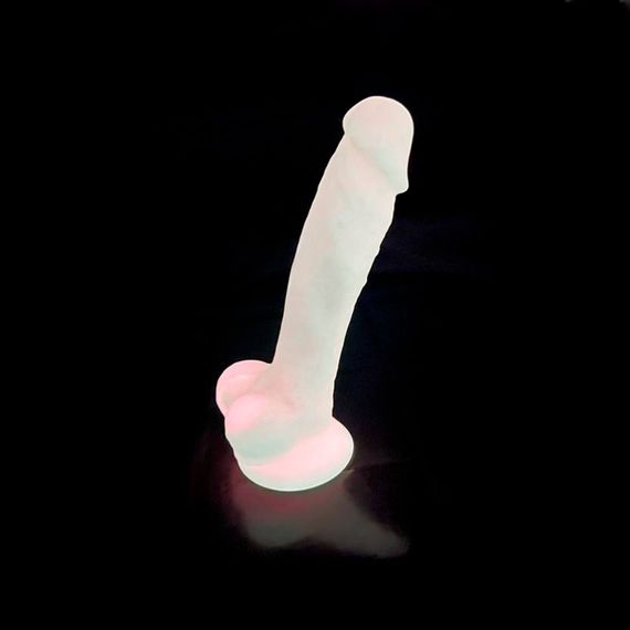 Фалоімітатор SilexD Johnny Pink Glow in the dark, двошаровий, силікон+Silexpan, діаметр 3,5см | Зображення 9