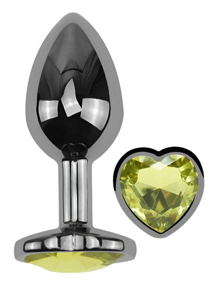 Анальна пробка з кристалом EGZO - Dark Silver Heart Plug Lime size M Sex Aura | Зображення 1