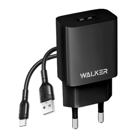 Зарядний пристрій мережевий USB + кабель Type-C 2,1А чорний WALKER WH-26