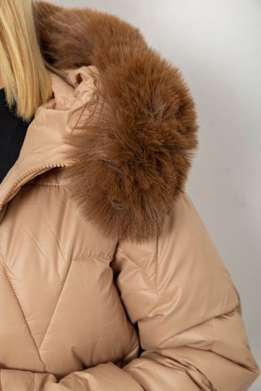 Куртка женская зимняя короткая, цвет бежевый, 244R865 | Зображення 5