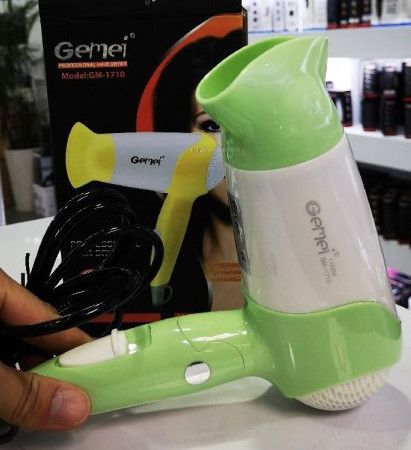 Дорожний фен для сушіння укладання волосся Gemei GM-1710 1100 Вт електрофен Біло-зелений | Зображення 4