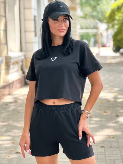 Женский летний костюм с шортами и укороченной футболкой Gf7984 цвет черный, размер 42/44 | Зображення 1
