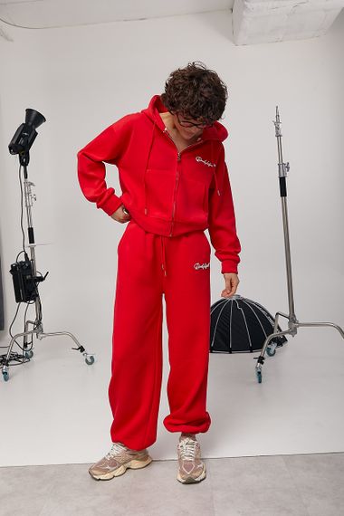 Спортивний костюм вільного фасону з написами - червоний цвет, M (є розміри) | Зображення 4