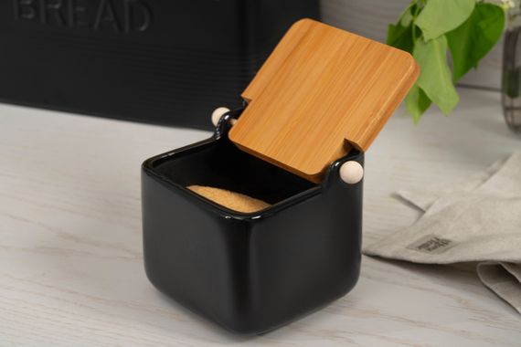 ARDESTO Цукорниця Midori 12х12х11см, 840мл, кераміка, бамбук, чорна (AR0907B) | Зображення 8